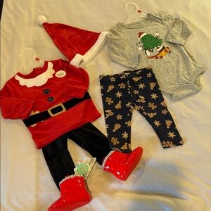 Christmas Lot for Baby 6-12M Festive Gingerbread Trees Hat Boots